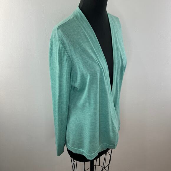 Eileen Fisher Green Cardigan Sweater Wool Open Front Long Sleeve Regular Fit XL - Picture 3 of 10